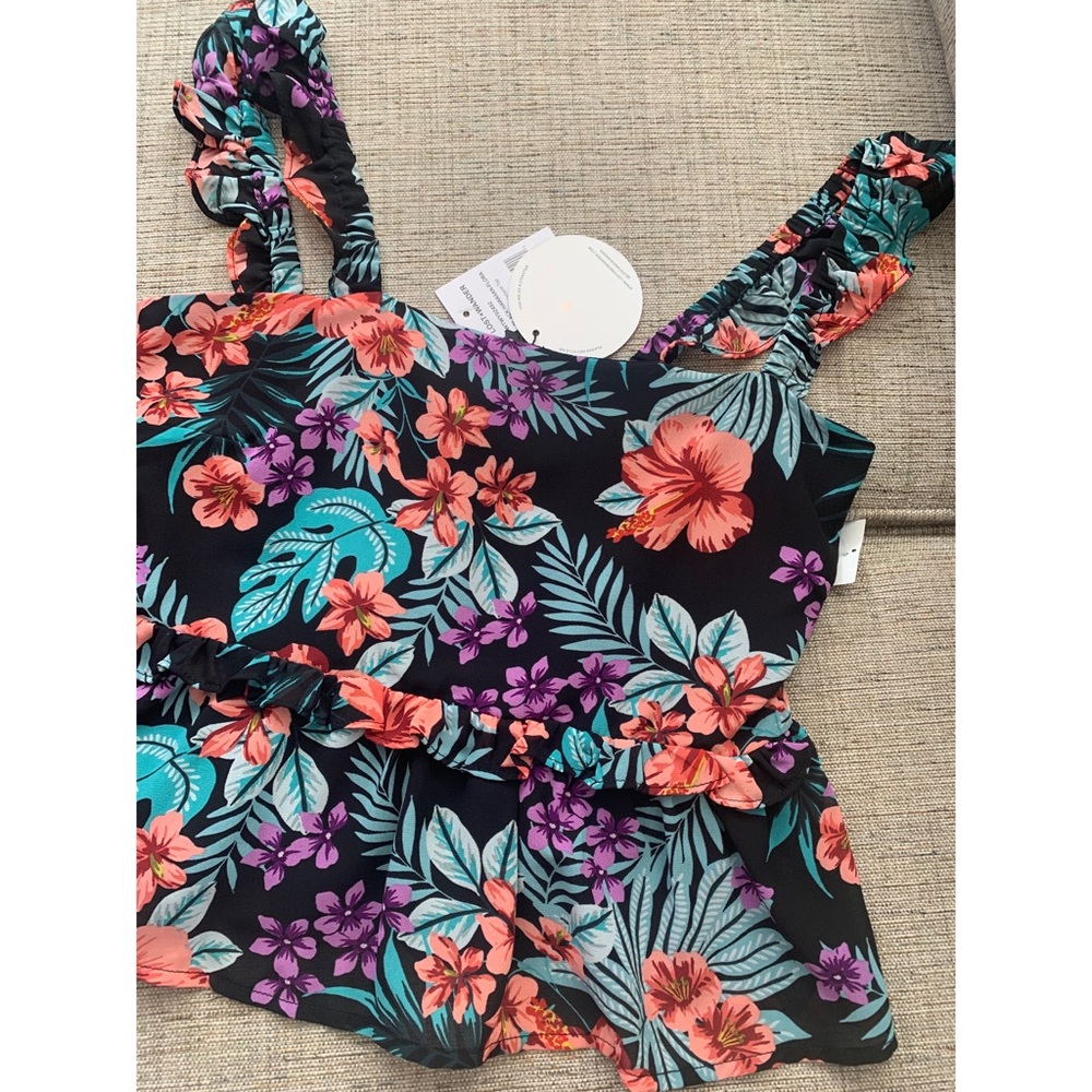 💫HP‼️💫 NWT LOST + WANDER Beach Wonderland Floral Ruffle Shoulder Tank, Small - Picture 4 of 10